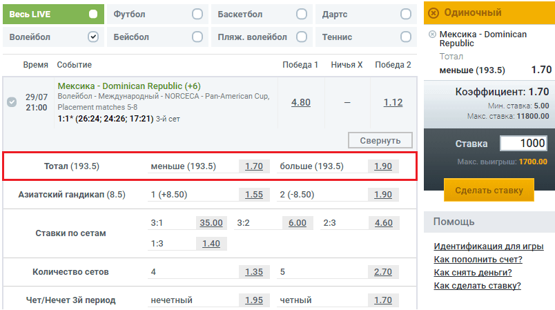 Как делать ставки на тотал в волейболе?